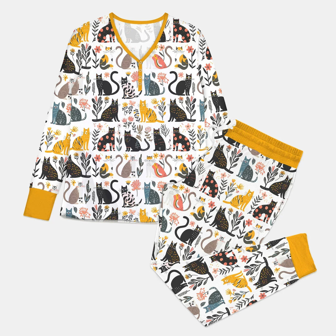 Botanical Cats Bamboo Women Pajama Set