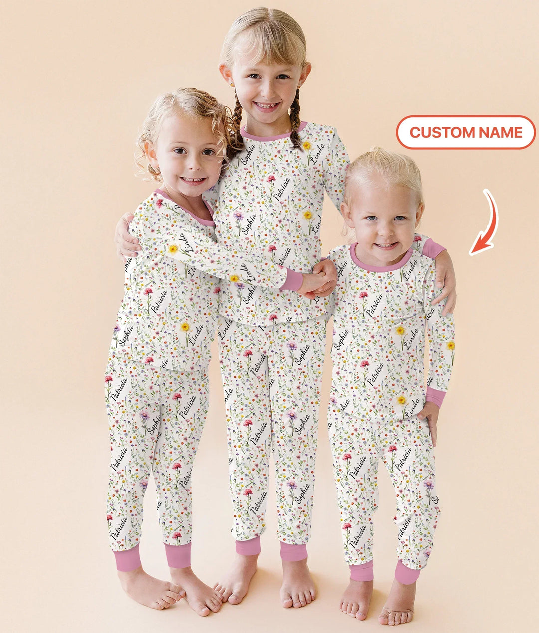 Birth Flower Custom Name Family Daughter Sister Bamboo Two Piece Long Sleeve Pajama Set