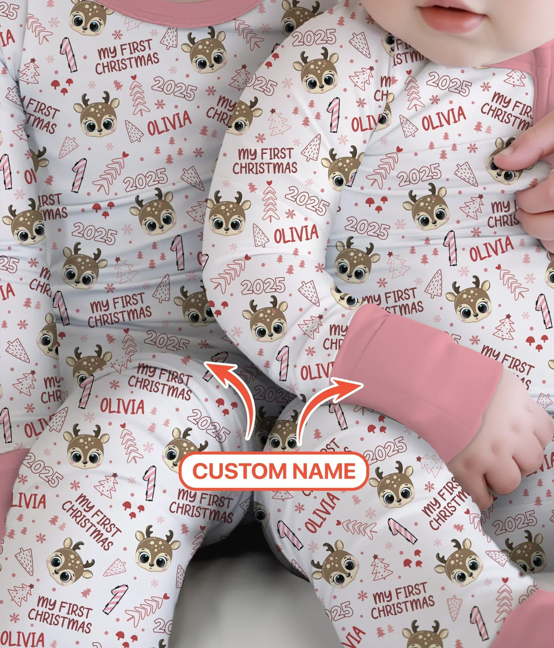 Custom Name Cute Reindeer My First Christmas Bamboo Convertible Zippy