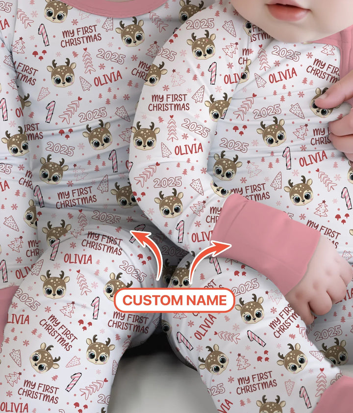 Custom Name Cute Reindeer My First Christmas Bamboo Convertible Zippy