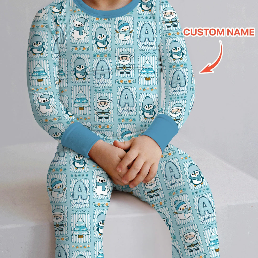 Custom Name Winter Wonderland Bamboo Two Piece Long Sleeve Pajama Set