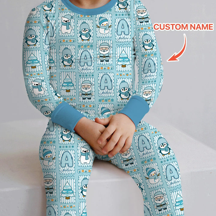 Custom Name Winter Wonderland Bamboo Two Piece Long Sleeve Pajama Set