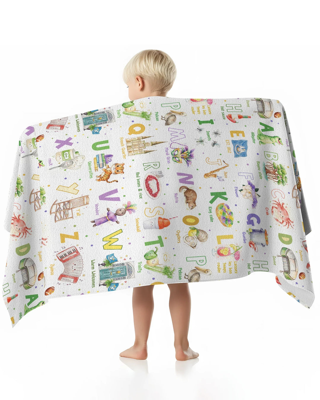 Alphabet of Lousiana Bamboo Beach Towel