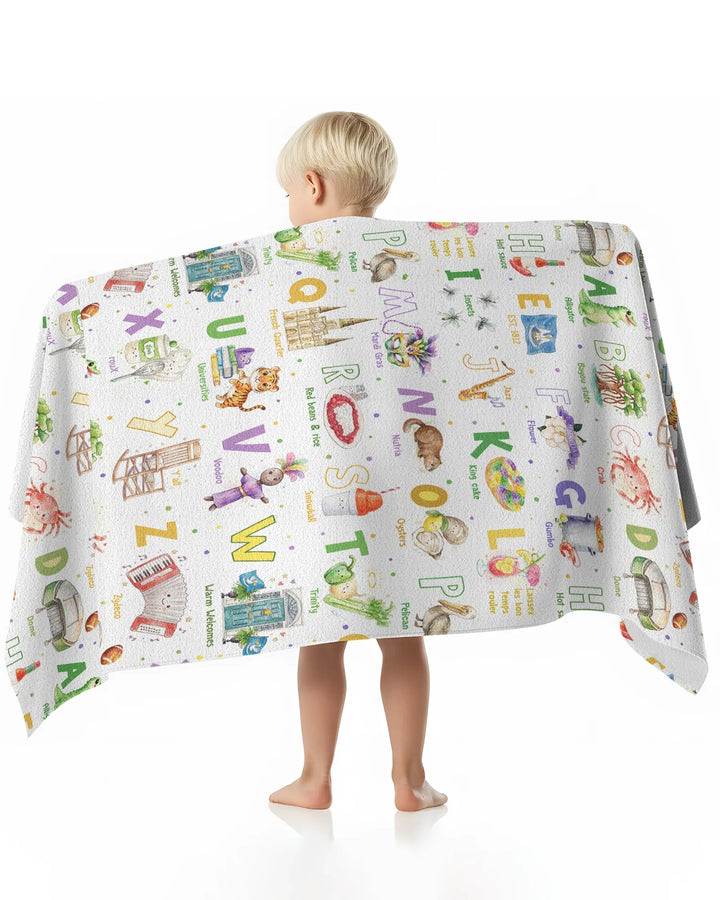 Alphabet of Lousiana Bamboo Beach Towel