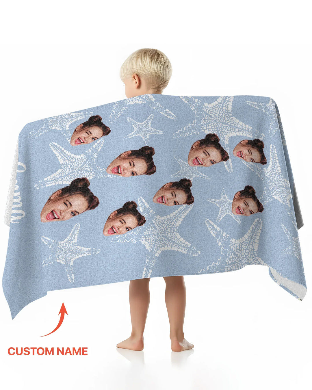 Custom Photo Starfish With Names Bamboo Beach Towel