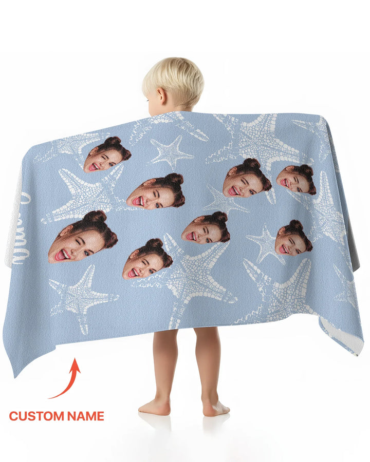 Custom Photo Starfish With Names Bamboo Beach Towel