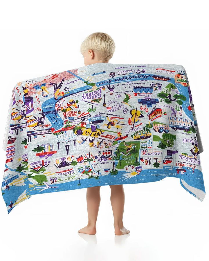 New Orleans Jazz & Culture Map Bamboo Beach Towel