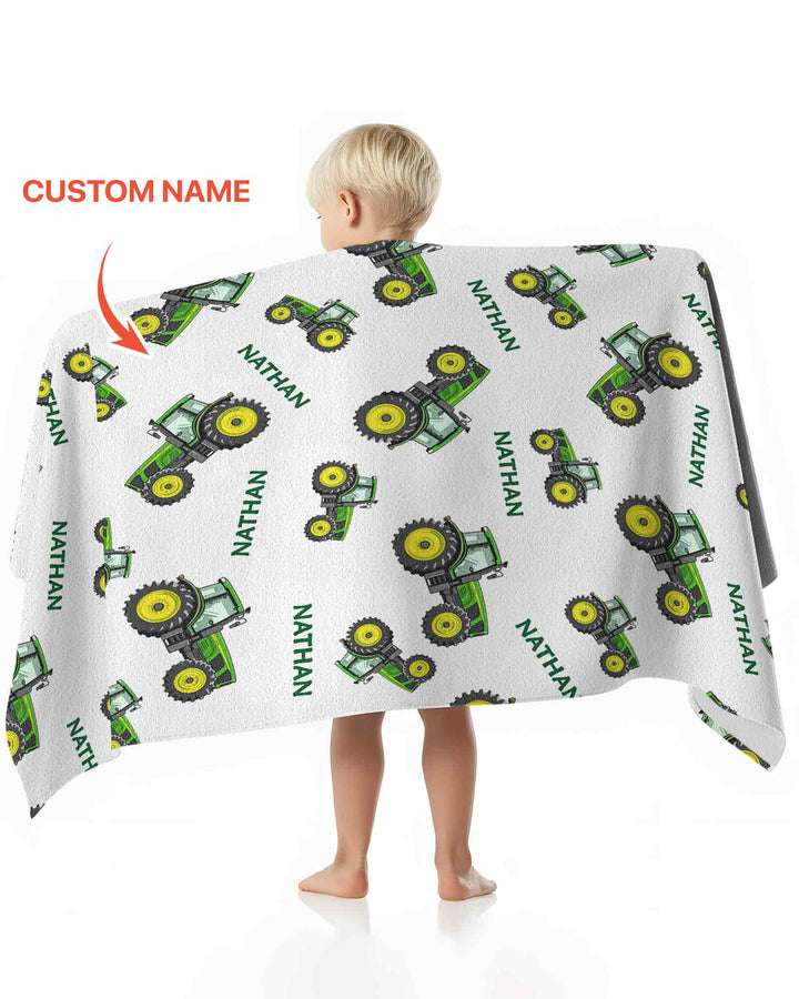 Custom Name Green Tractors Matching Daddy & Me  Beach Towel
