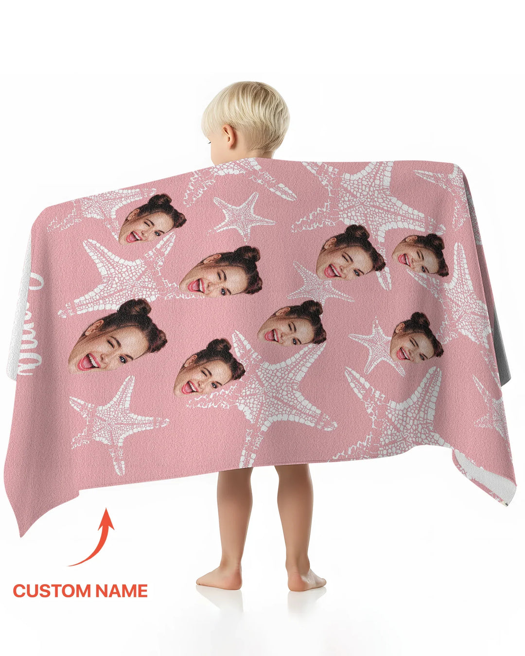 Custom Photo Starfish With Names Bamboo Beach Towel