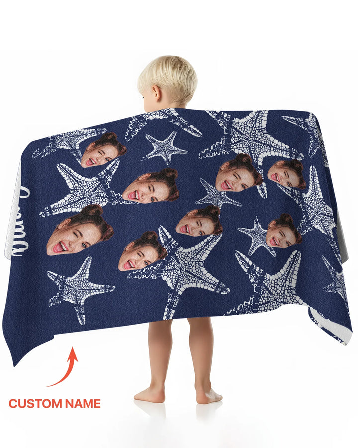 Custom Photo Starfish With Names Bamboo Beach Towel