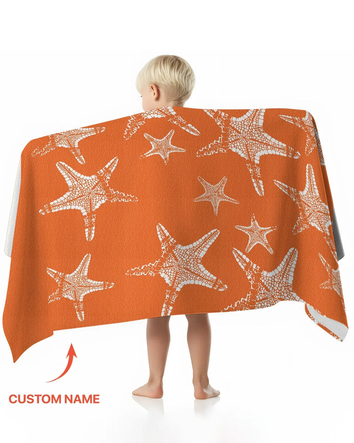 Custom Photo Starfish With Names Bamboo Beach Towel