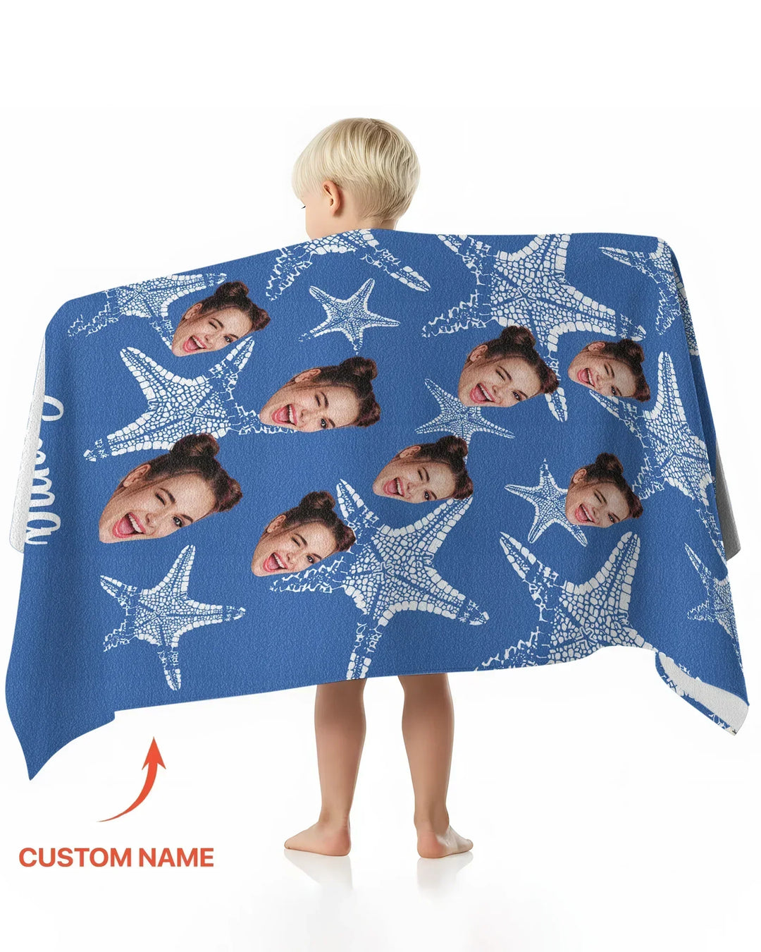 Custom Photo Starfish With Names Bamboo Beach Towel