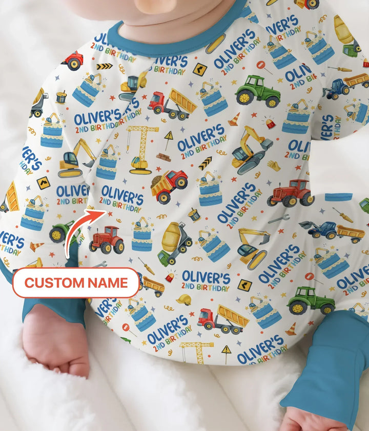 Custom Name Little Builder's Birthday Bamboo Convertible Zippy