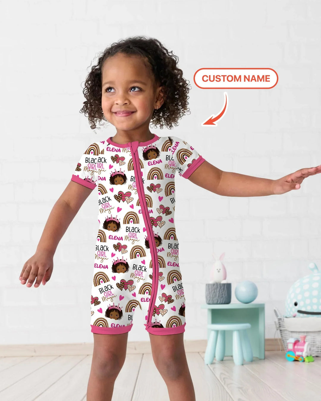 Custom Name Black Girl Magic Bamboo Shorty Zippy