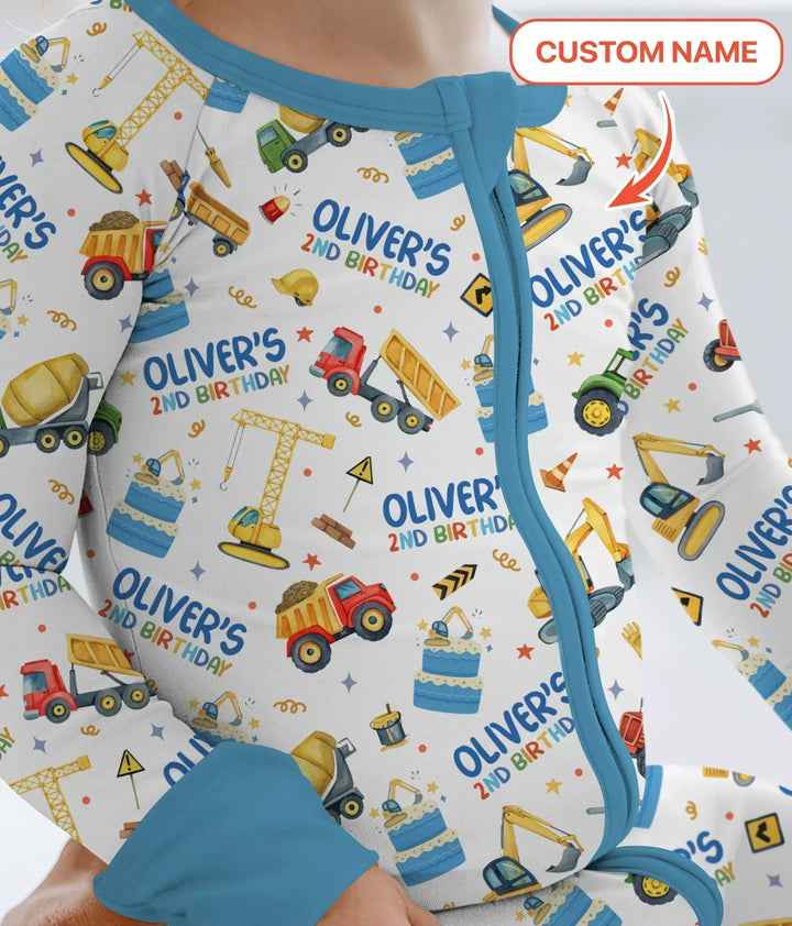 Custom Name Little Builder's Birthday Bamboo Convertible Zippy