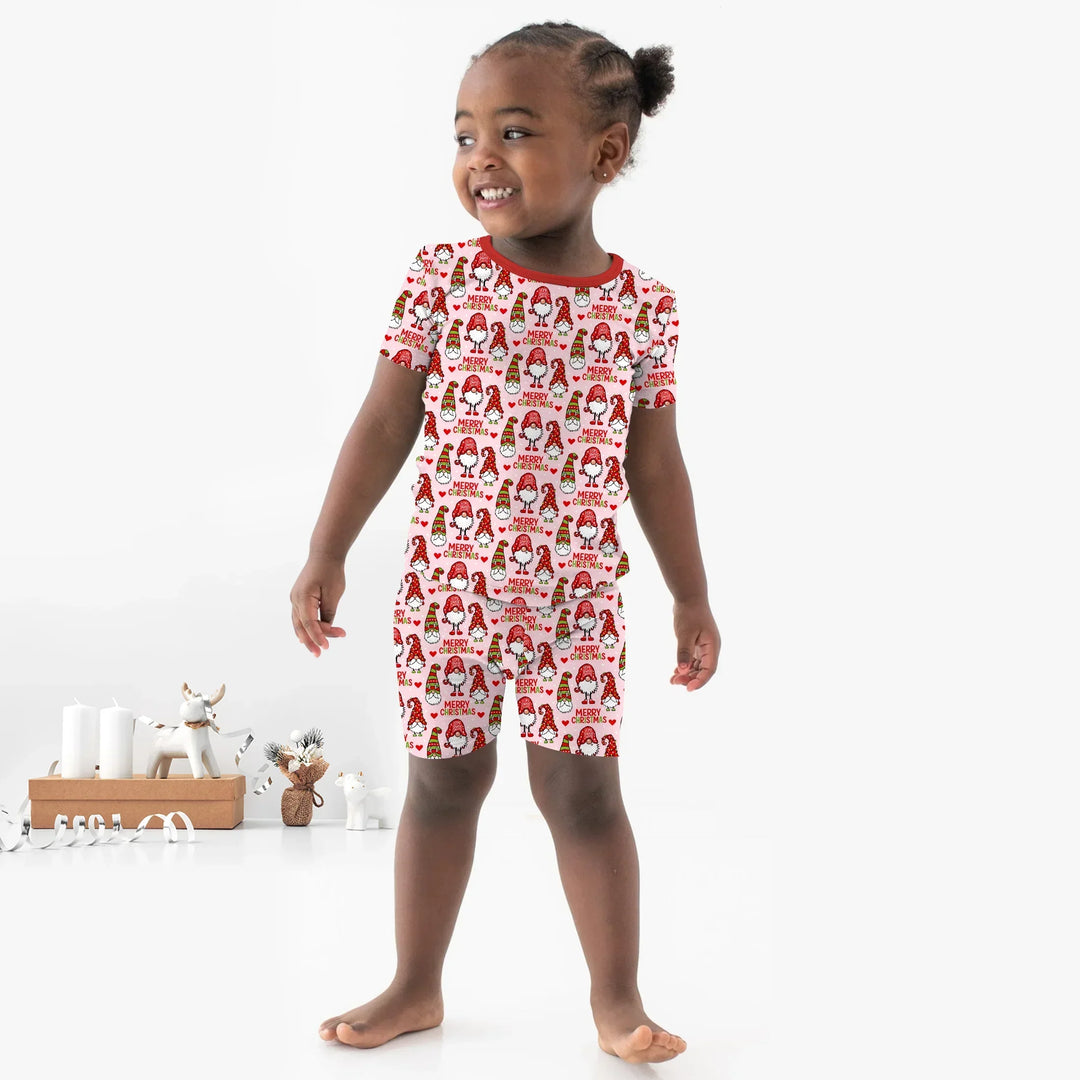 Gnomie Christmas Bamboo Two Piece Short Sleeve Shorts Pajama Set