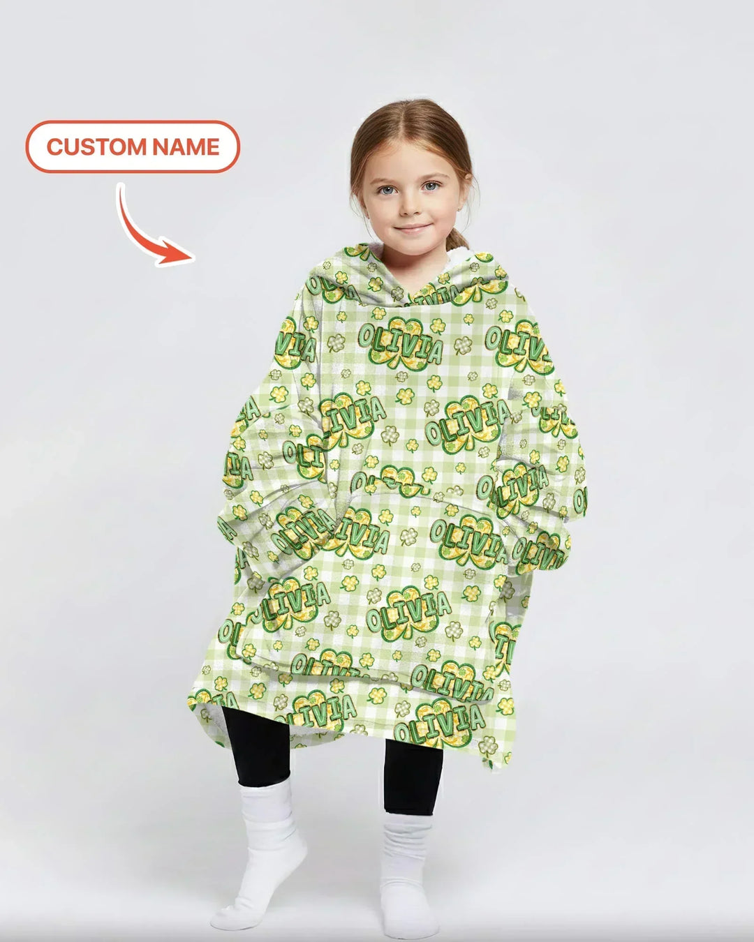 Lucky Shamrock Custom Name Bamboo Blanket Hoodie
