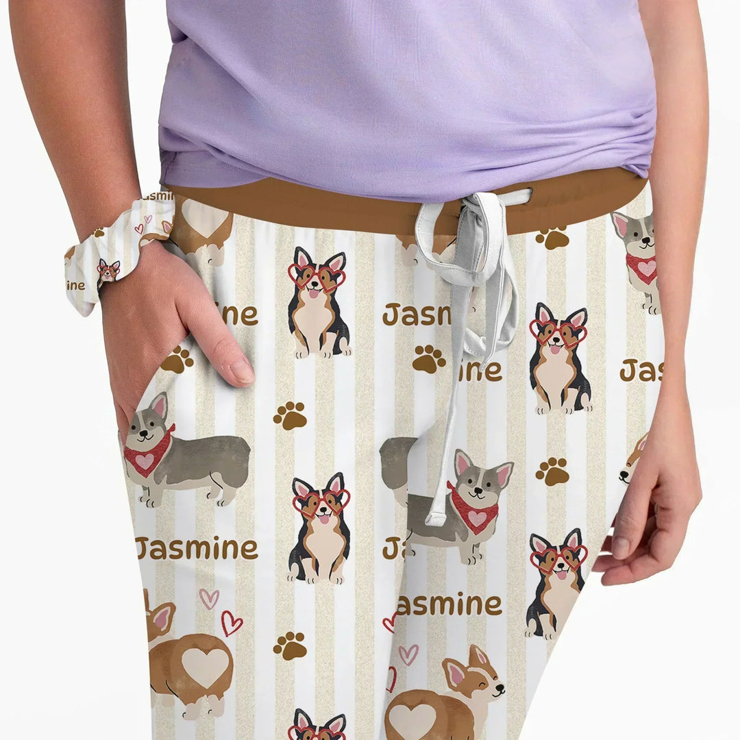 Custom Name Playful Corgis Family Matching Bamboo Women Pajama Set