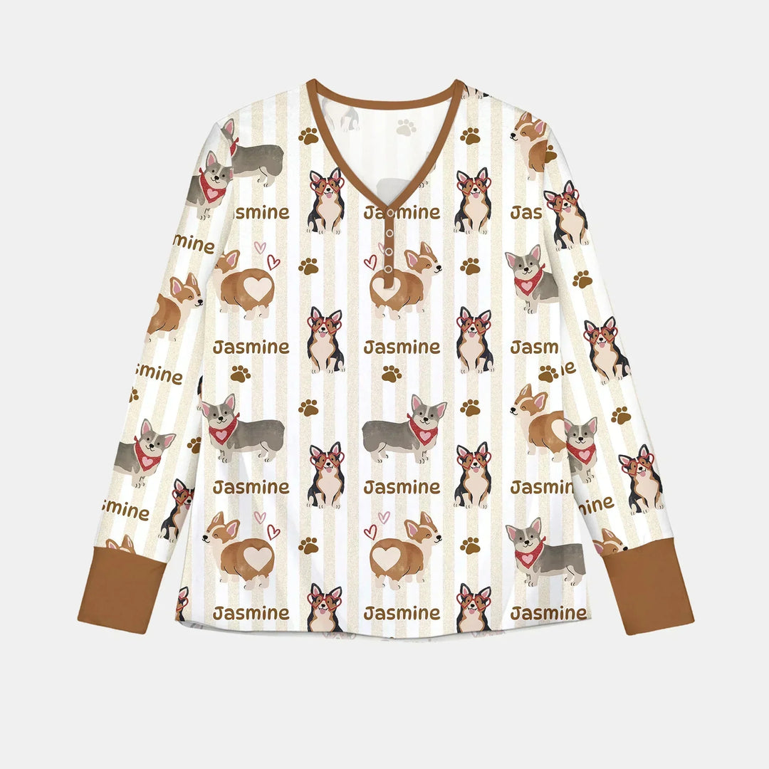 Custom Name Playful Corgis Family Matching Bamboo Women Pajama Set