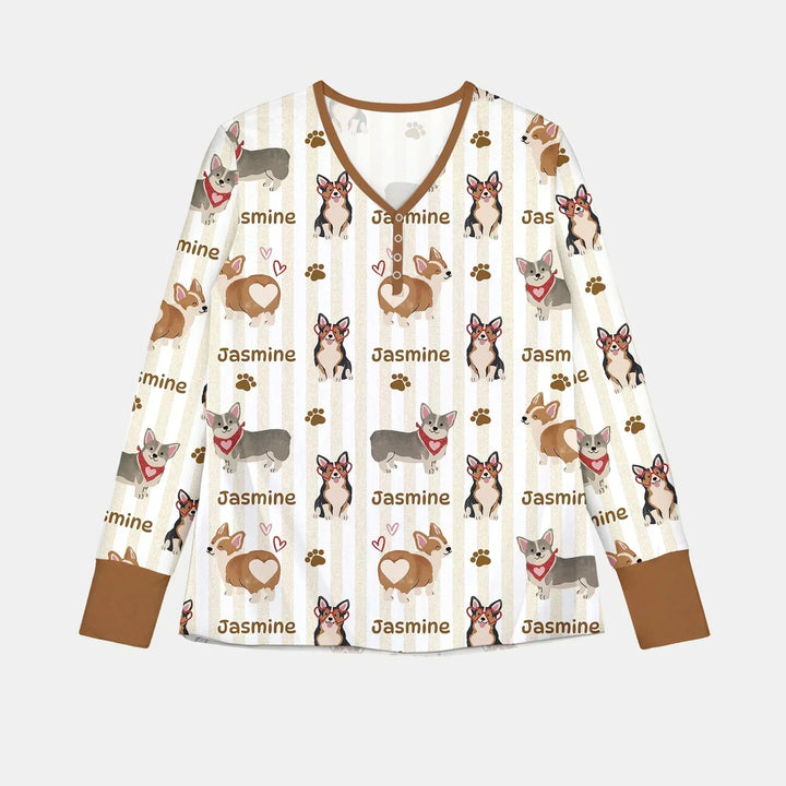 Custom Name Playful Corgis Family Matching Bamboo Women Pajama Set