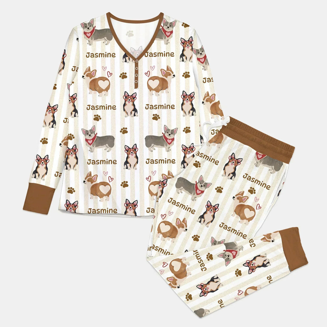 Custom Name Playful Corgis Family Matching Bamboo Women Pajama Set