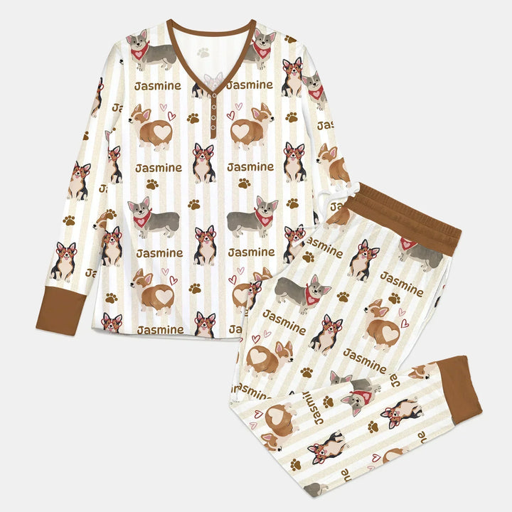 Custom Name Playful Corgis Family Matching Bamboo Women Pajama Set