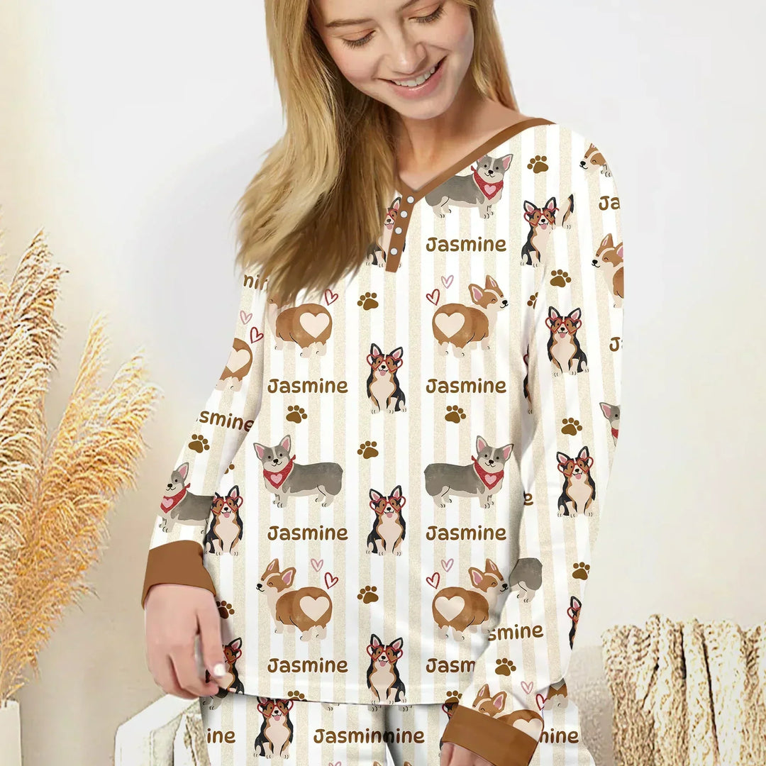Custom Name Playful Corgis Family Matching Bamboo Women Pajama Set