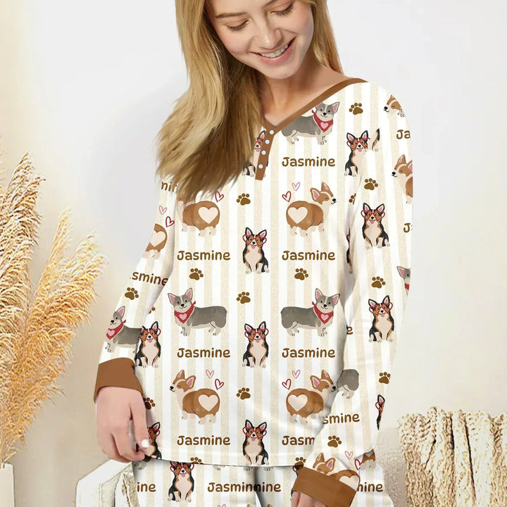Custom Name Playful Corgis Family Matching Bamboo Women Pajama Set