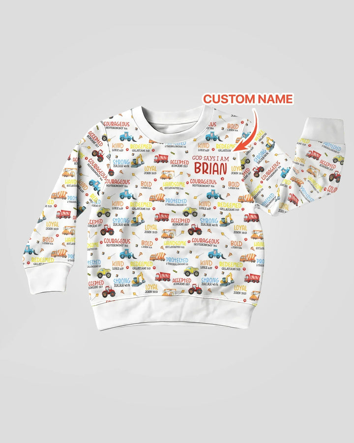 Personalized God Says I Am Little Builder Bamboo Crewneck Sweatshirt