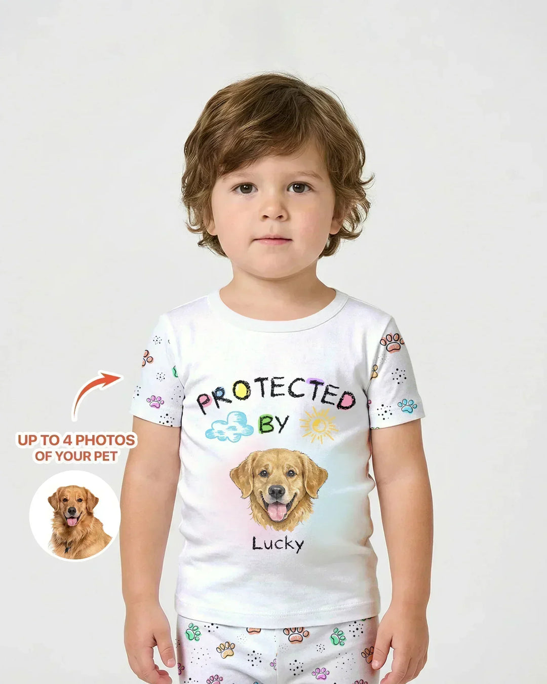 Custom Photo Crayon "Protected By" Bamboo Two Piece Short Sleeve Shorts Pajama Set