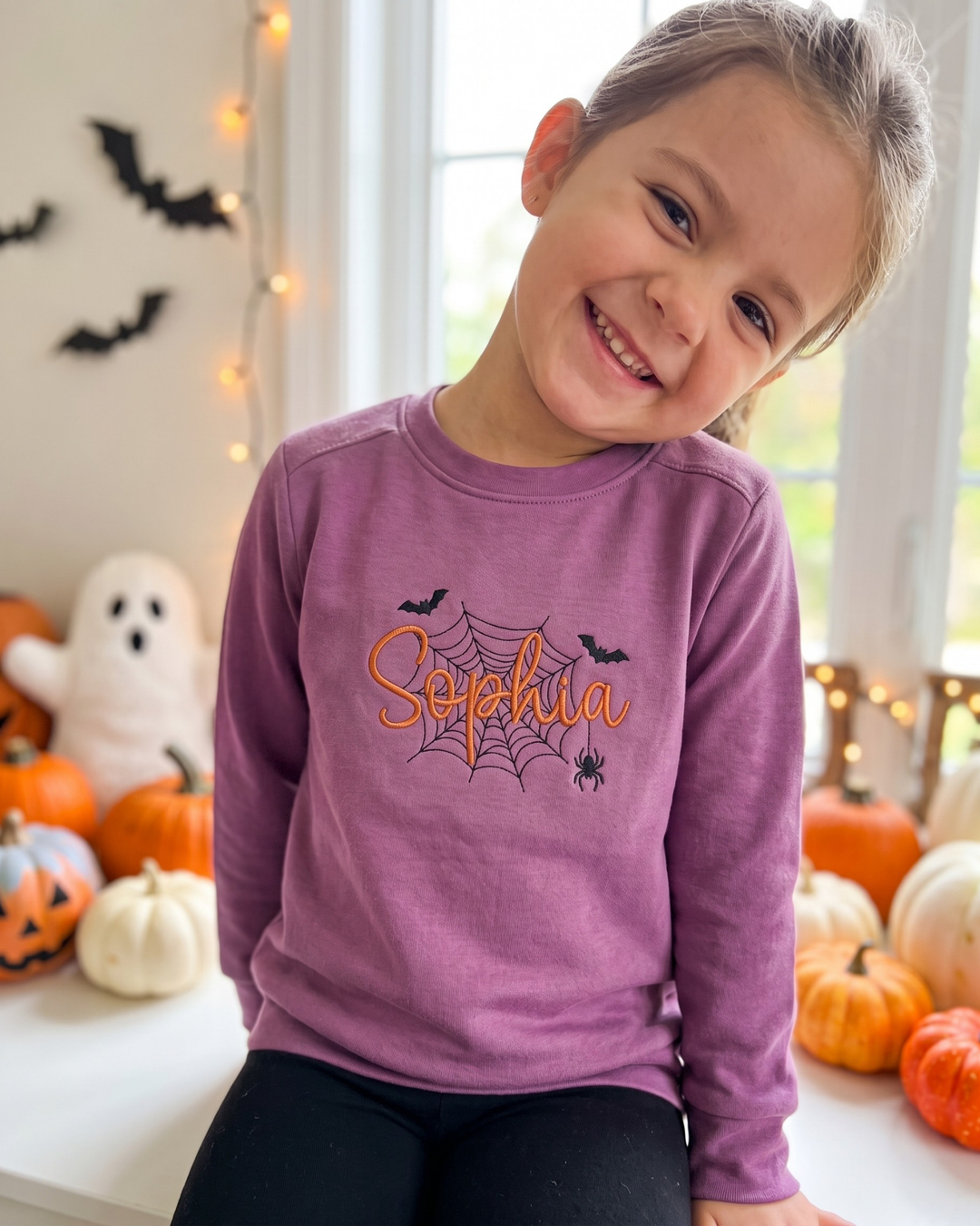 Custom Name Spider Web Embroidered Bamboo Crewneck Sweatshirt