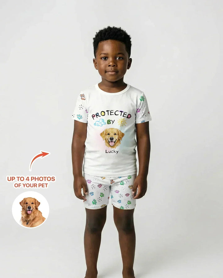 Custom Photo Crayon "Protected By" Bamboo Two Piece Short Sleeve Shorts Pajama Set