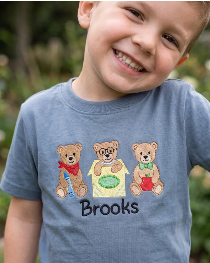 Custom Name Bookish Teddy Embroidered Bamboo Crewneck T-Shirt