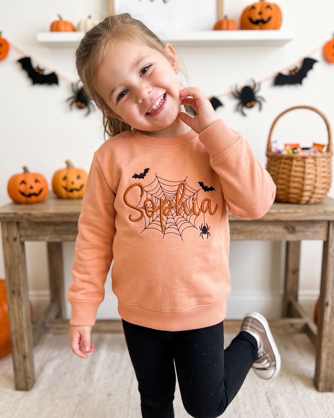 Custom Name Spider Web Embroidered Bamboo Crewneck Sweatshirt