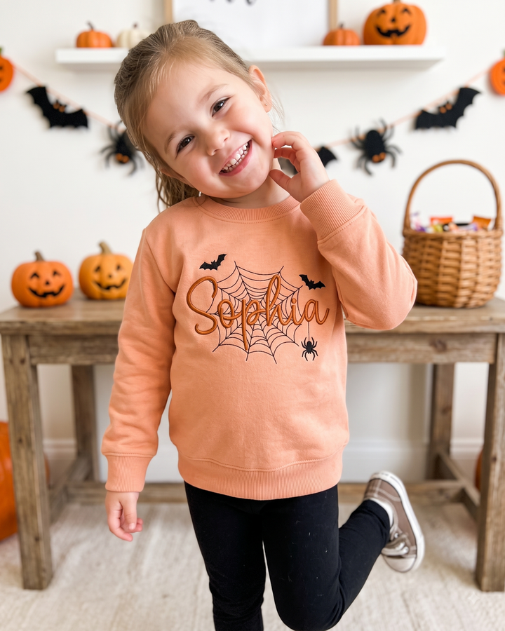 Custom Name Spider Web Embroidered Bamboo Crewneck Sweatshirt
