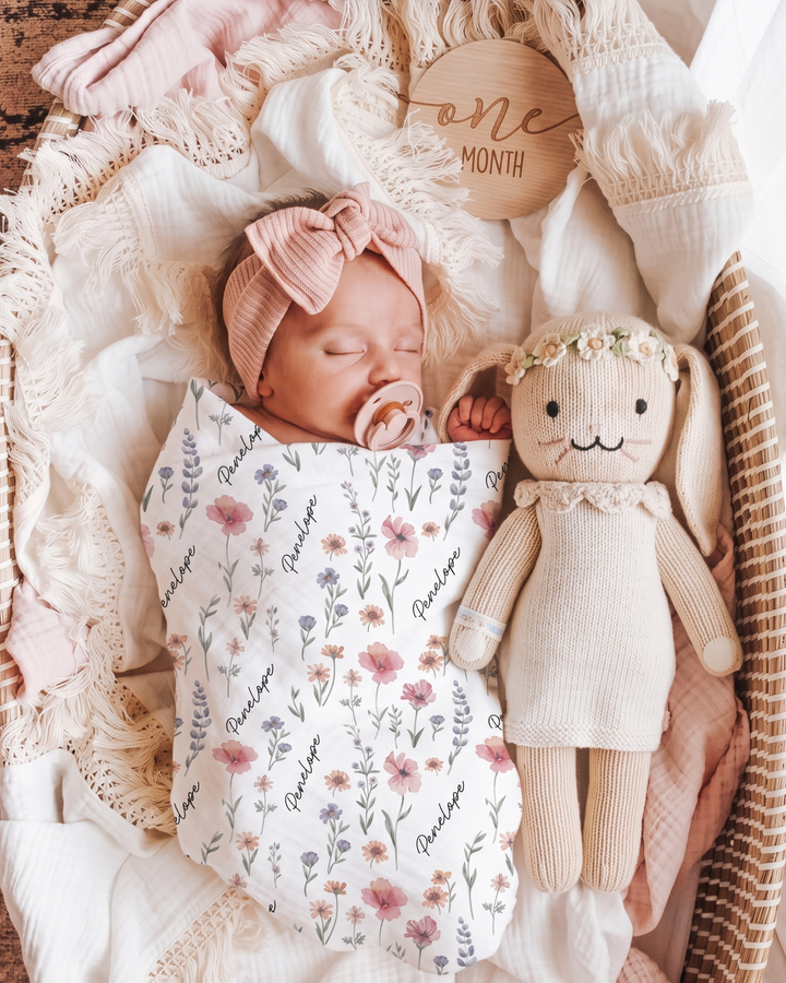 Pastel Prairie Blossom Bamboo Swaddle Blanket