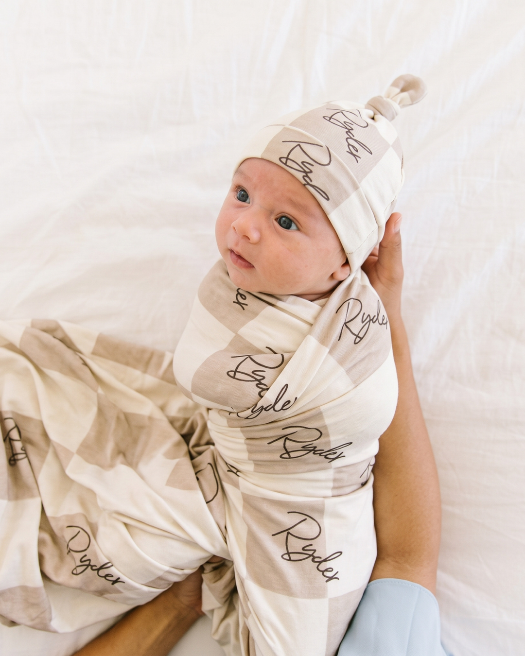 Custom Name Signature Checkered Bamboo Swaddle Blanket
