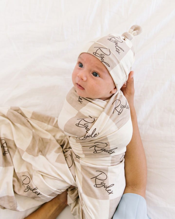 Custom Name Signature Checkered Bamboo Swaddle Blanket