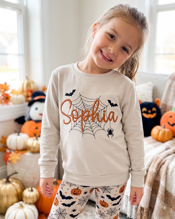 Custom Name Spider Web Embroidered Bamboo Crewneck Sweatshirt