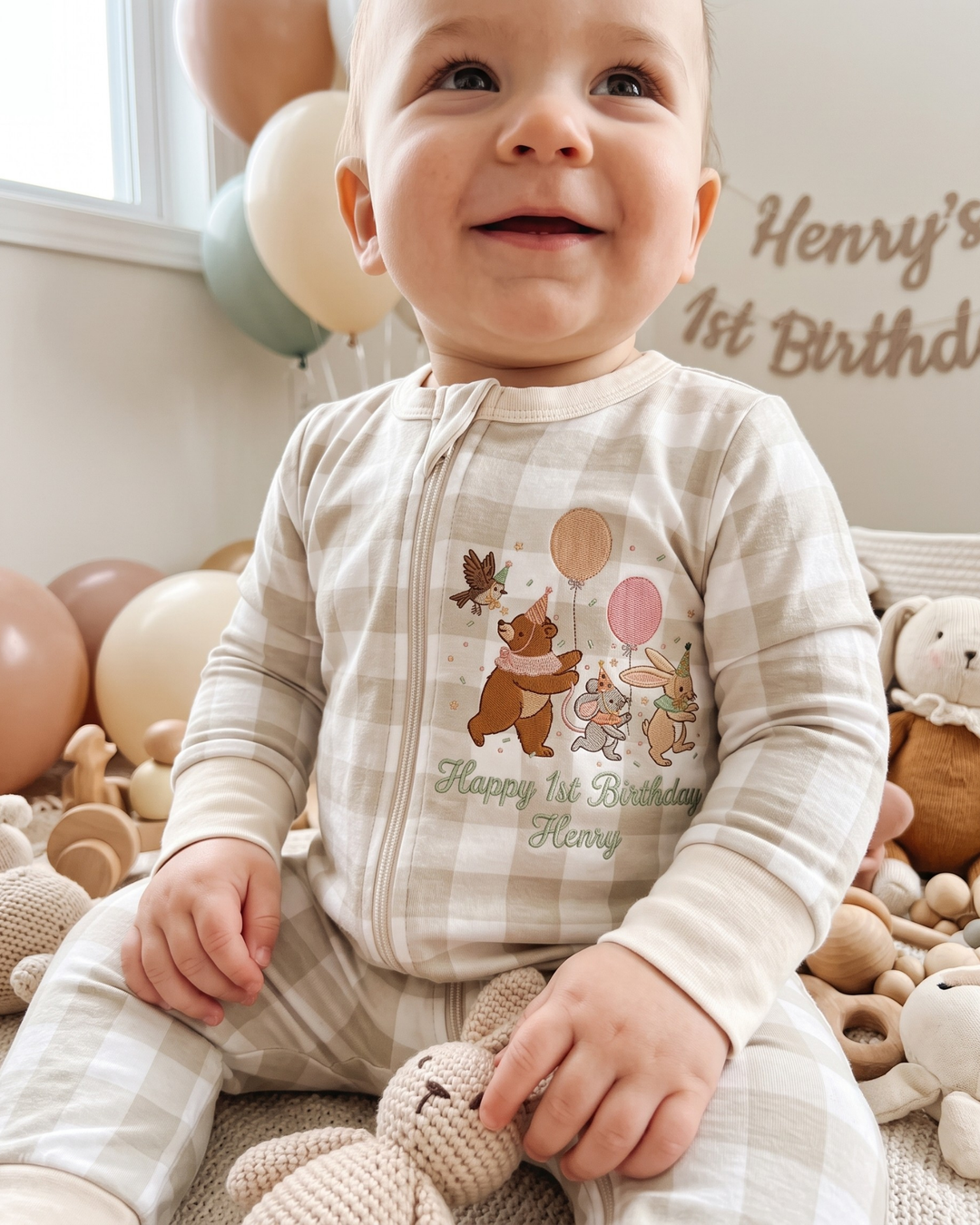 Woodland Friends Birthday Embroidered Baby Bamboo Convertible Zippy