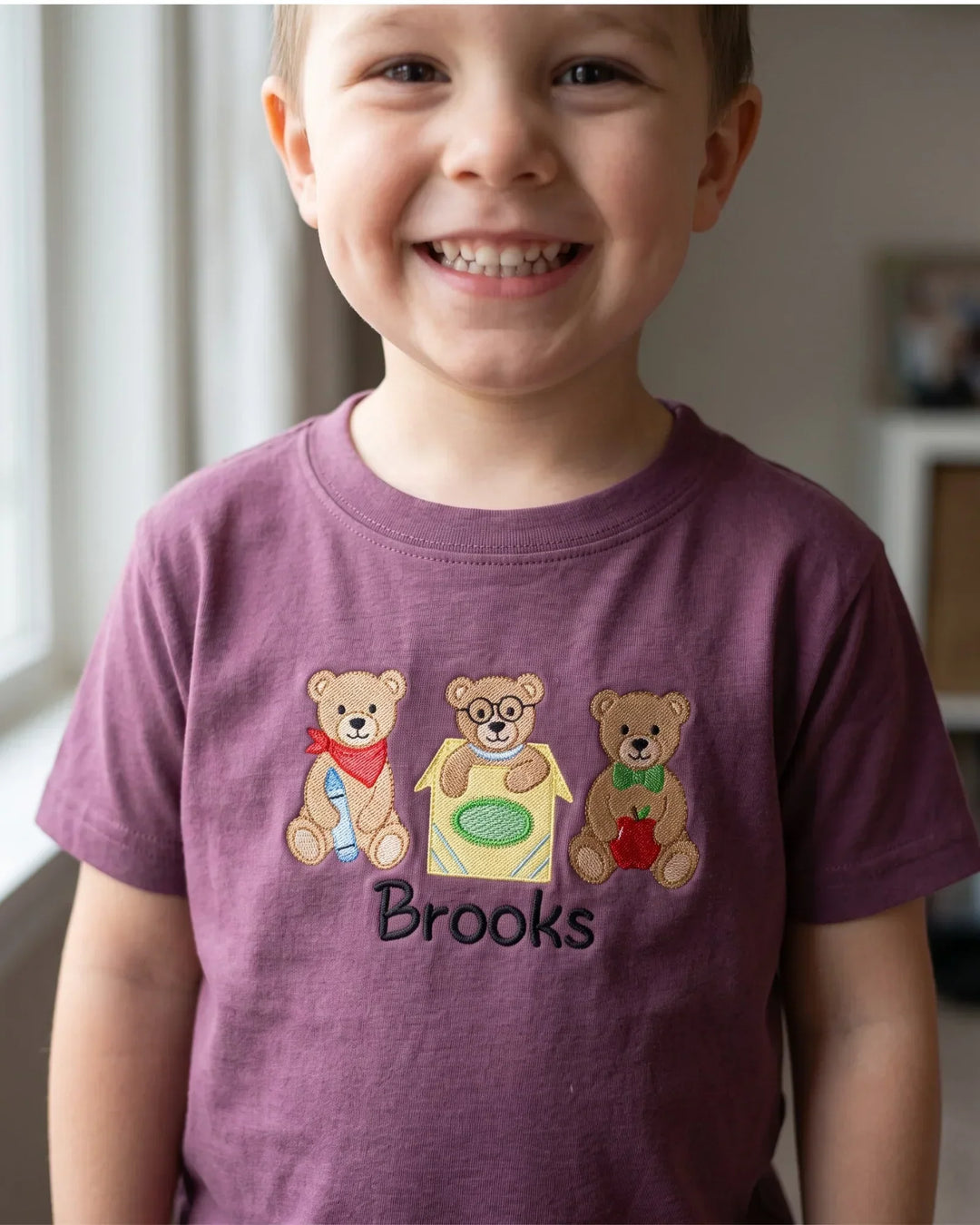 Custom Name Bookish Teddy Embroidered Bamboo Crewneck T-Shirt