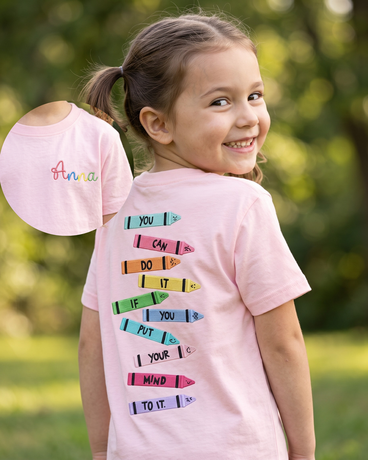 Custom Name Color Your Mind Embroidered Bamboo Crewneck T-Shirt