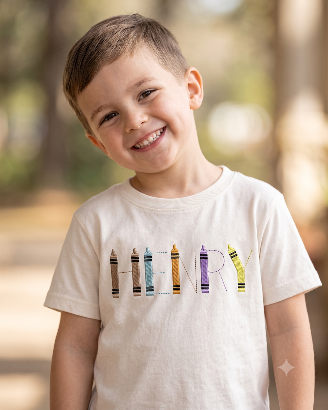 Custom Name Crayon Lettering Embroidered Bamboo Crewneck T-Shirt