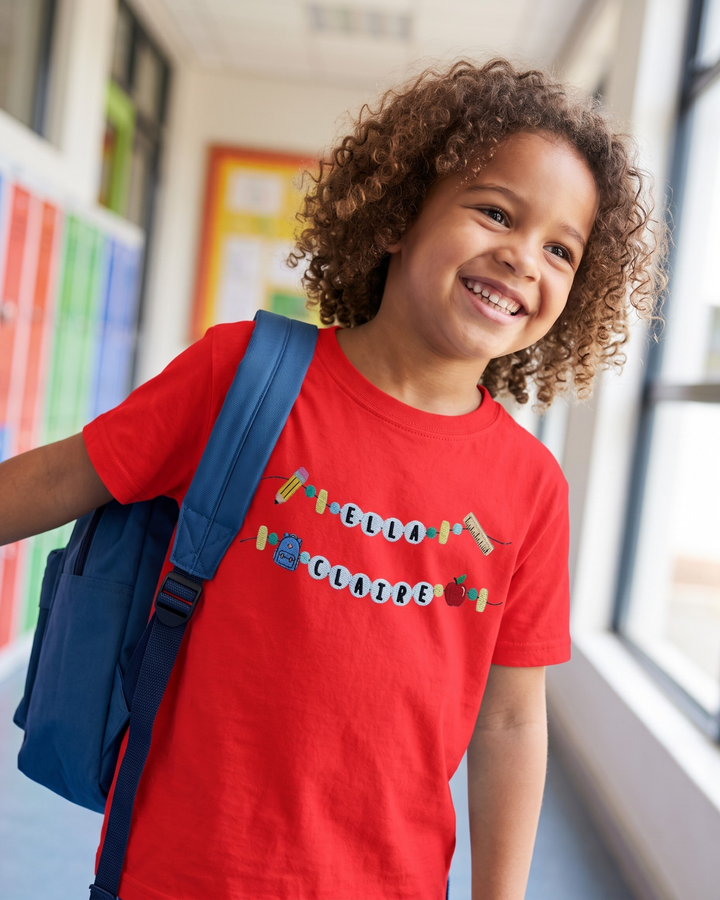 Custom Name School Beads Embroidered Bamboo Crewneck T-Shirt