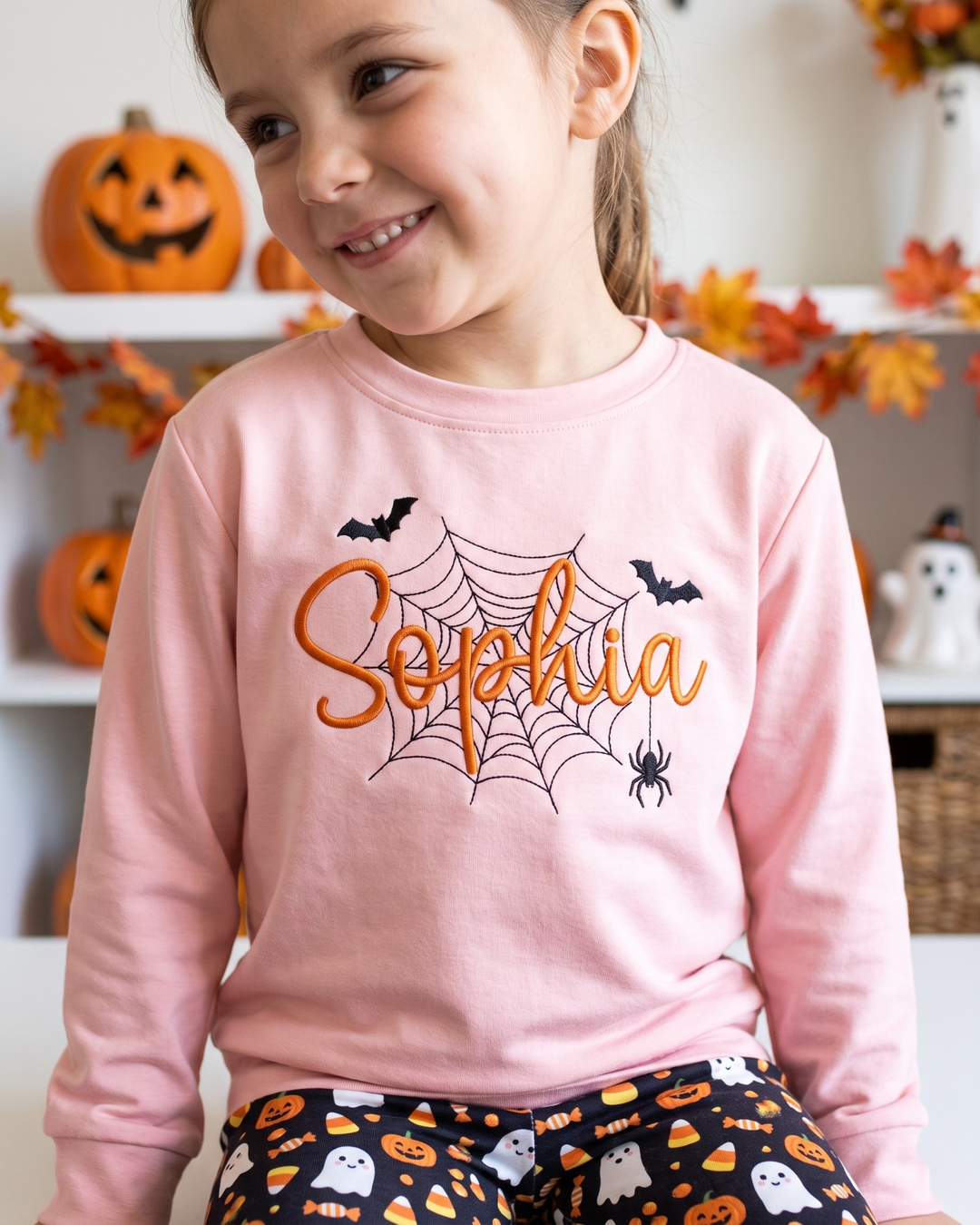 Custom Name Spider Web Embroidered Bamboo Crewneck Sweatshirt