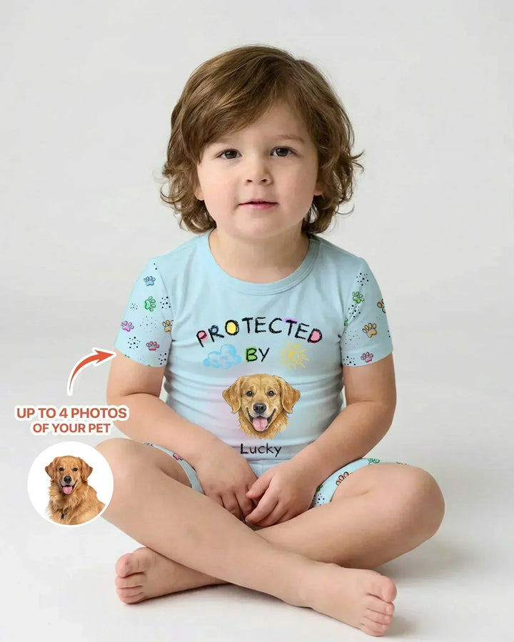 Custom Photo Crayon "Protected By" Bamboo Two Piece Short Sleeve Shorts Pajama Set