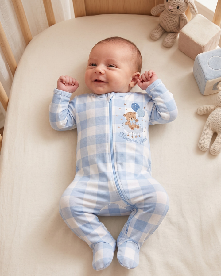 Little Bear Heaven Embroidered Bamboo Zipper Footie