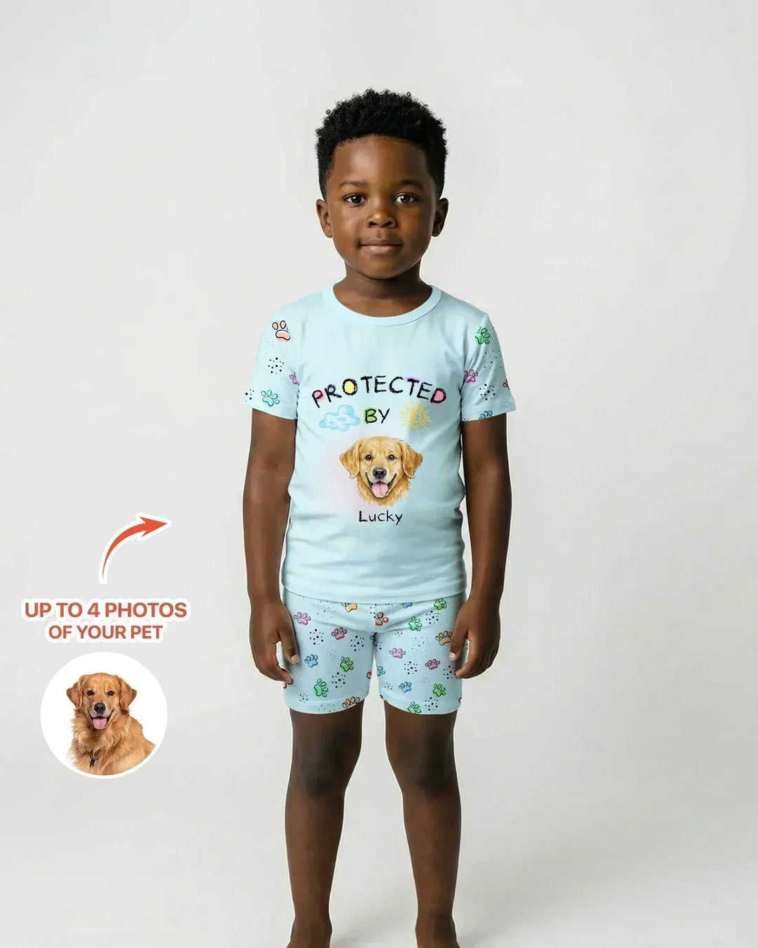 Custom Photo Crayon "Protected By" Bamboo Two Piece Short Sleeve Shorts Pajama Set