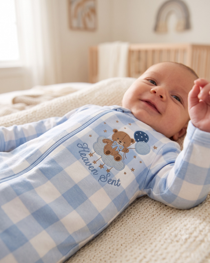 Little Bear Heaven Embroidered Bamboo Zipper Footie