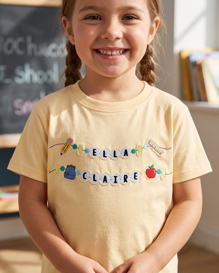Custom Name School Beads Embroidered Bamboo Crewneck T-Shirt